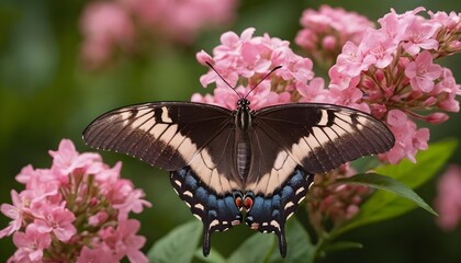 Naklejka premium Eastern Tiger Swallowtail Butterfly on Pink Flowers
