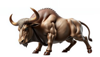 Fantasy Muscular Bull Beast Illustration Isolated on White Background For Mythological Designs And Wild Animal Clipart Projects