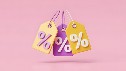 Promotional discount tags online retail graphic design studio setting close-up view marketing strategy