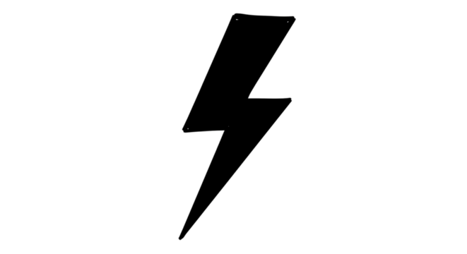 A stark lightning bolt outline depicted against a solid transparent background in a minimalist style art piece