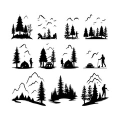Fototapeta premium Hiking Adventure Silhouette Design Pack