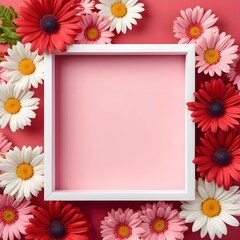 Obraz premium Pink and Red Gerbera Daisies Surrounding Blank Frame