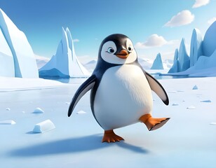 Naklejka premium Happy Penguin Walking on Ice in Antarctica