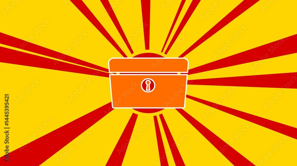 Aufkleber chest symbol on the background of animation from moving rays of the sun. large orange symbol increas