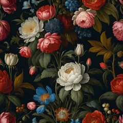 Dark Romantic Floral Bouquet Seamless Pattern