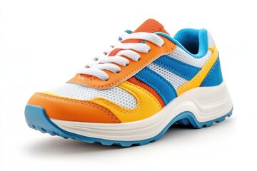 Colorful kids athletic shoe vibrant orange blue yellow sporty design mesh upper comfortable sole