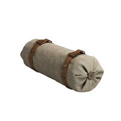 Beige Linen Bolster Pillow with Brown Leather Straps and Metal Buttons