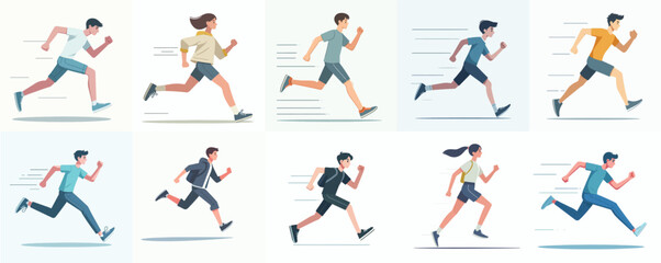 Vector Set: People Running and Jogging