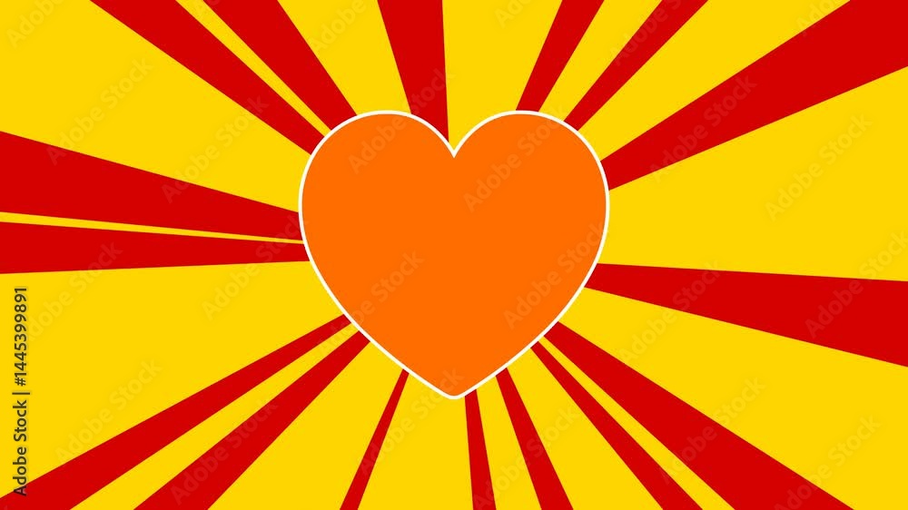 Poster heart on the background of animation from moving rays of the sun. movement symbolizes the dawn of th