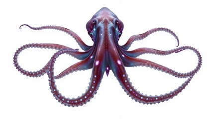 Mystical Octopus Creature Flat Illustration in Red Blue and Purple Isolated on White Background Fantasy Clip Art Perfect for Decoration Enhancing Its Fairytale Like Appearance