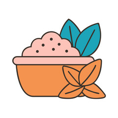 Bowl with scrub and leaves in minimal flat illustration