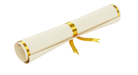 Isolated Rolled Diploma with Golden Ribbon