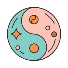 Fototapeta premium Yin yang symbol with cosmic elements in pastel colors