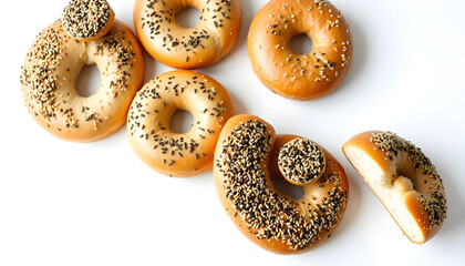 Everything Bagels Isolated on White background, mindfulness theme. with white shades