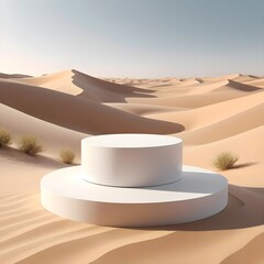 Minimalist White Podium in Desert Landscape