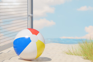Beach ball by the shore. 3d rendering
