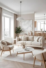 Fototapeta premium Modern Minimalist Living Room Interior Design