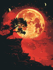 Mountains and forest landscape in the style of grunge. Vector illustration.