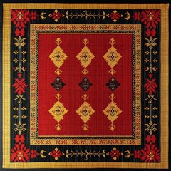 Colorful geometric design with intricate patterns on woven fabric