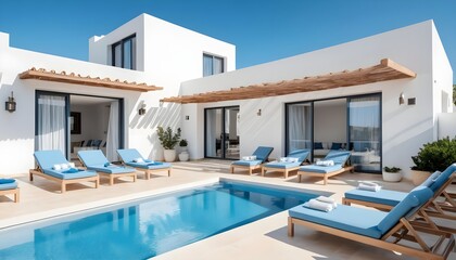 Fototapeta premium Modern Villa with Private Pool and Sun Loungers