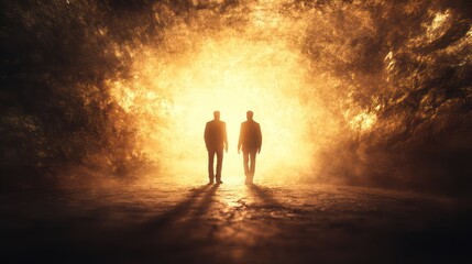 Obraz premium A mysterious high-contrast scene with strong backlighting producing dramatic silhouettes against a textured background