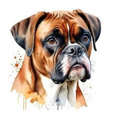 Watercolor Portrait of a Boxer Dog