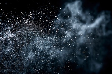 Obraz premium Fine dust particles hovering weightless over black abyss creating cinematic ambient mist pulsing