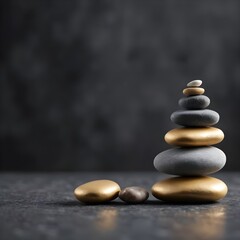 Balanced Golden and Grey Stones on Dark Background