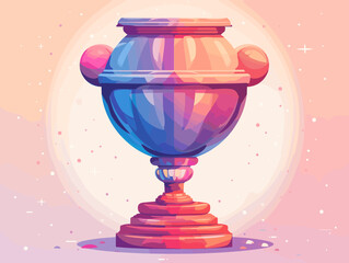Vector cartoon style illustration of a trophy cup on a pink background.