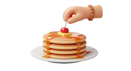 Isolated Stack of Pancakes with Cherry on Top