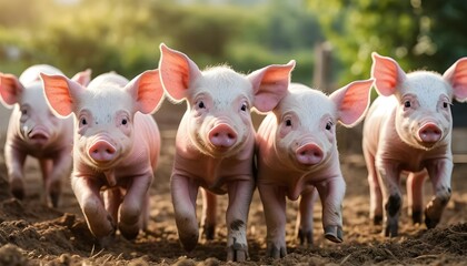Four Piglets Running in the Dirt