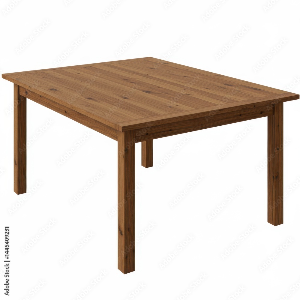Aufkleber a rectangular wooden table with a light brown finish standing on a white background in a studio sett