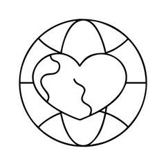 globe with heart icon, globe with heart line art - simple line art of globe with heart, perfect for globe with heart logos and icons