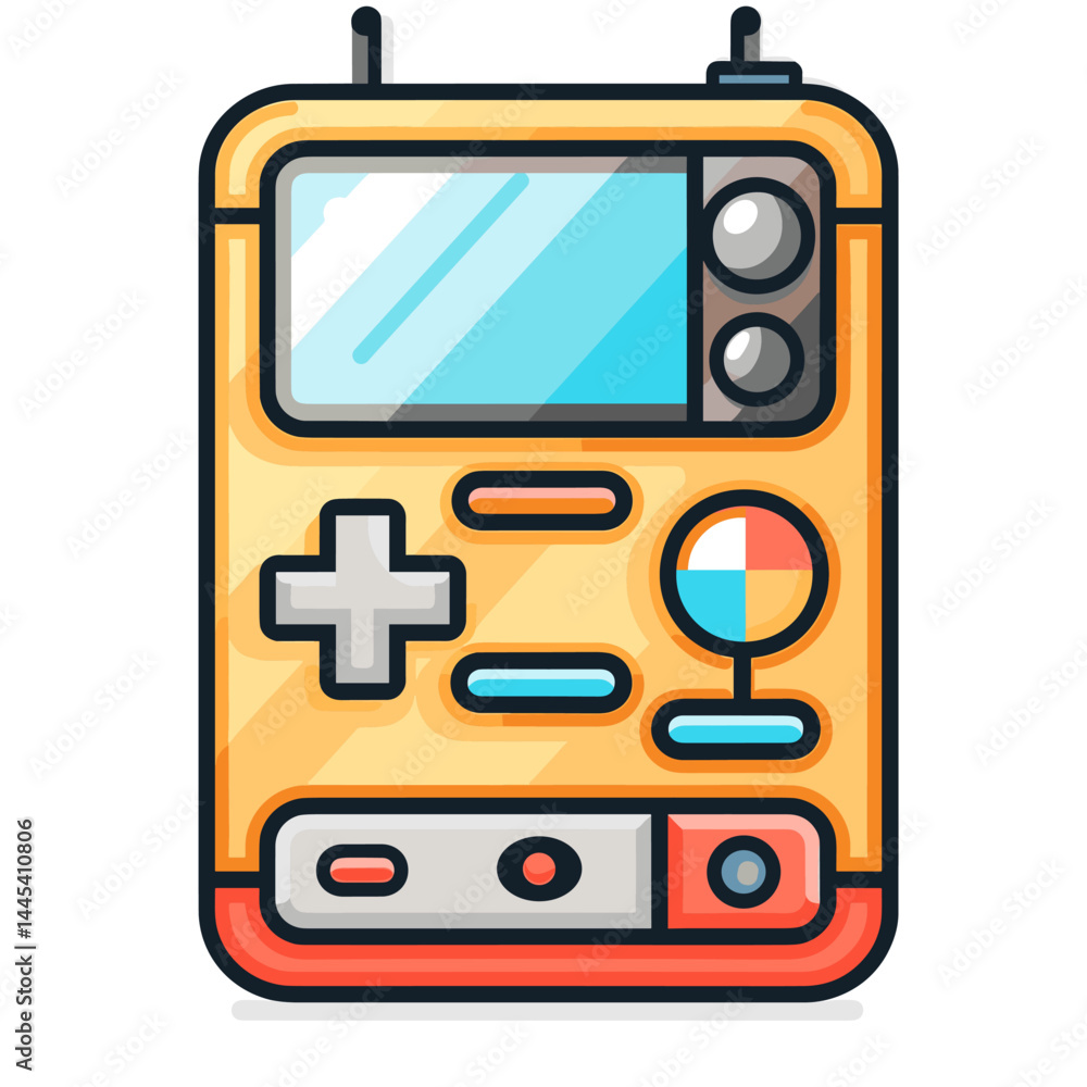 Poster handheld game console icon. flat color design. vector illustration.