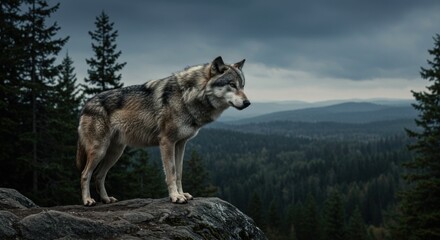 Fototapeta premium Wolf Standing on a Rock (Photo)