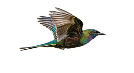 Isolated Colorful Starling Bird in Flight with Detailed Feathers