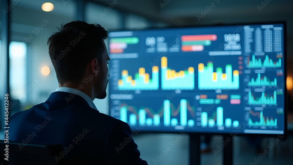 Poster financial analyst modeling usa goods taxation scenarios using spreadsheet graphs projected on screen