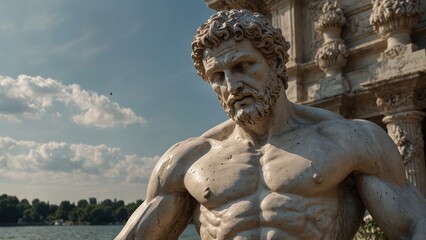 Obraz premium A statue of Cephissus, river god of echoes, whose flowing waters carry laughter and tears from forgotten eras