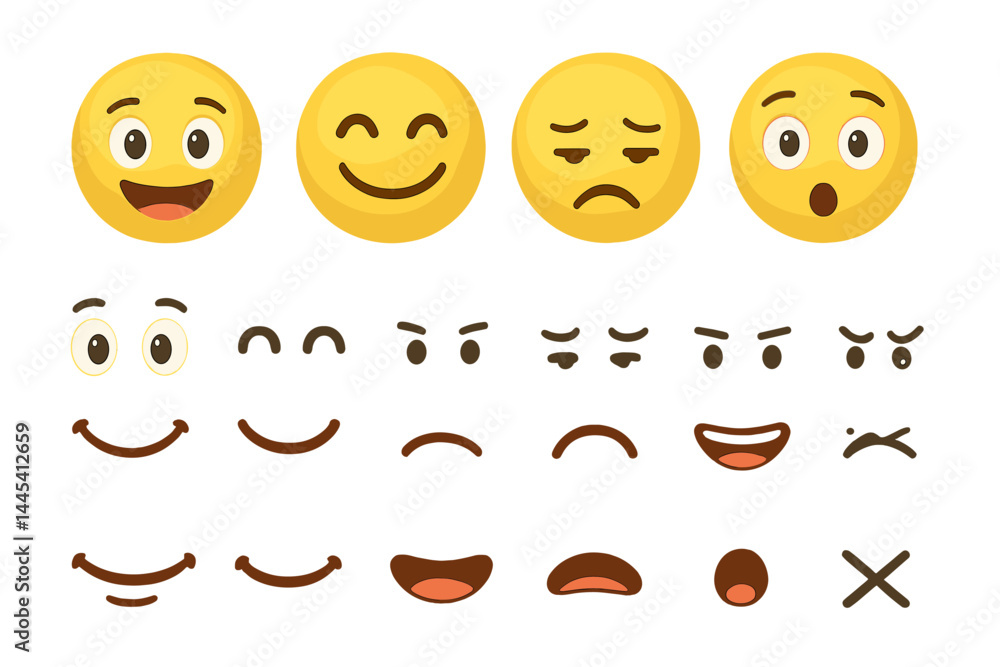 Poster vector icons depicting a range of facial expressions including happy, sad, surprised, and neutral wi