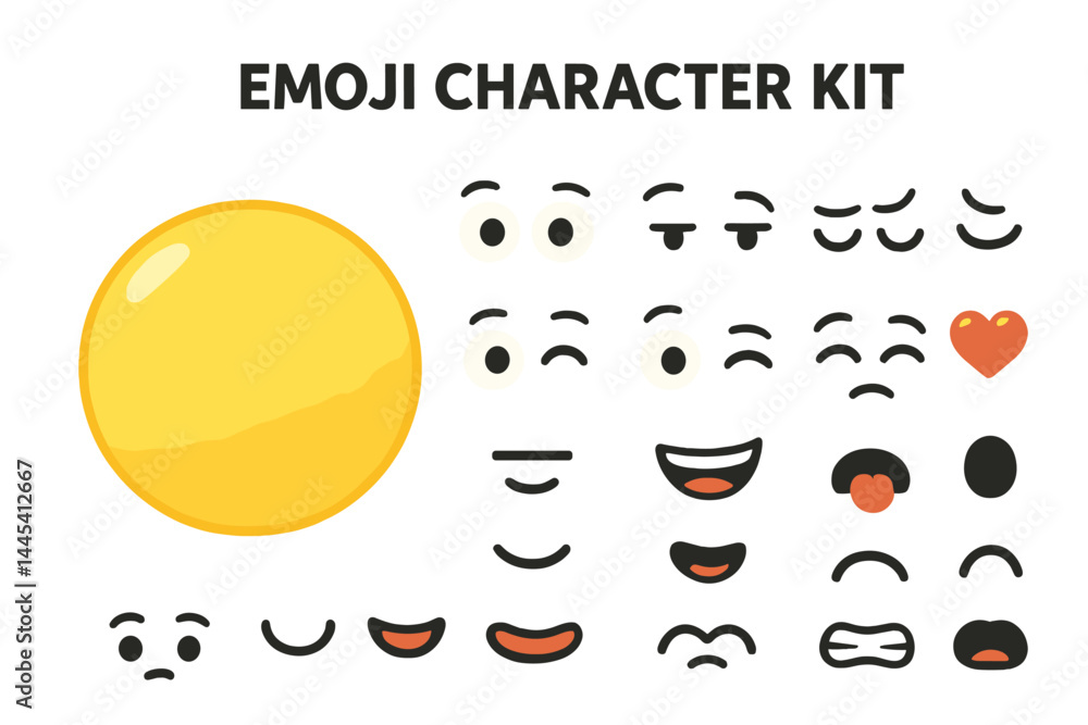 Poster create unique emoji characters with customizable facial features in a vibrant vector design for fun 