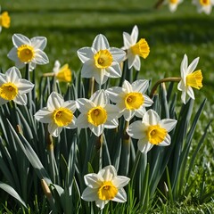 Fototapeta premium Blooming Daffodils in Spring Meadow
