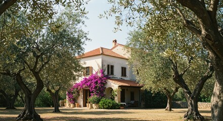 Mediterranean Villa Framed by Olive Trees (Photo)