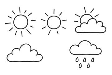 Weather vector icons depicting sun, clouds, and rain suitable for various graphic design projects and digital applications