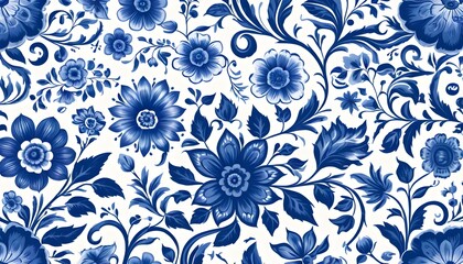 Seamless Blue and White Floral Pattern