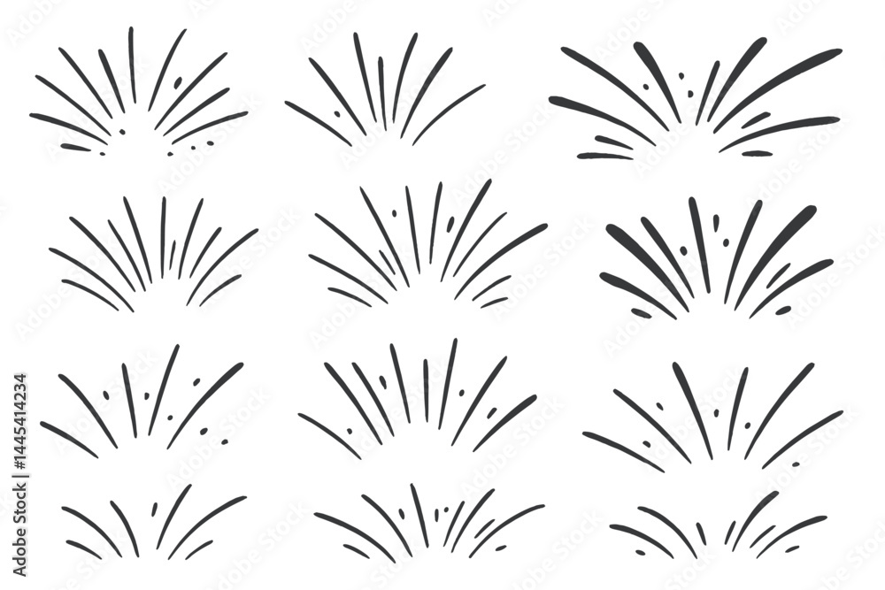 Poster stylized vector icons depicting various burst or explosion designs in a minimalist style for graphic