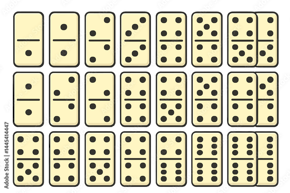 Poster domino vector icon collection featuring various arrangements and designs for games and learning mate