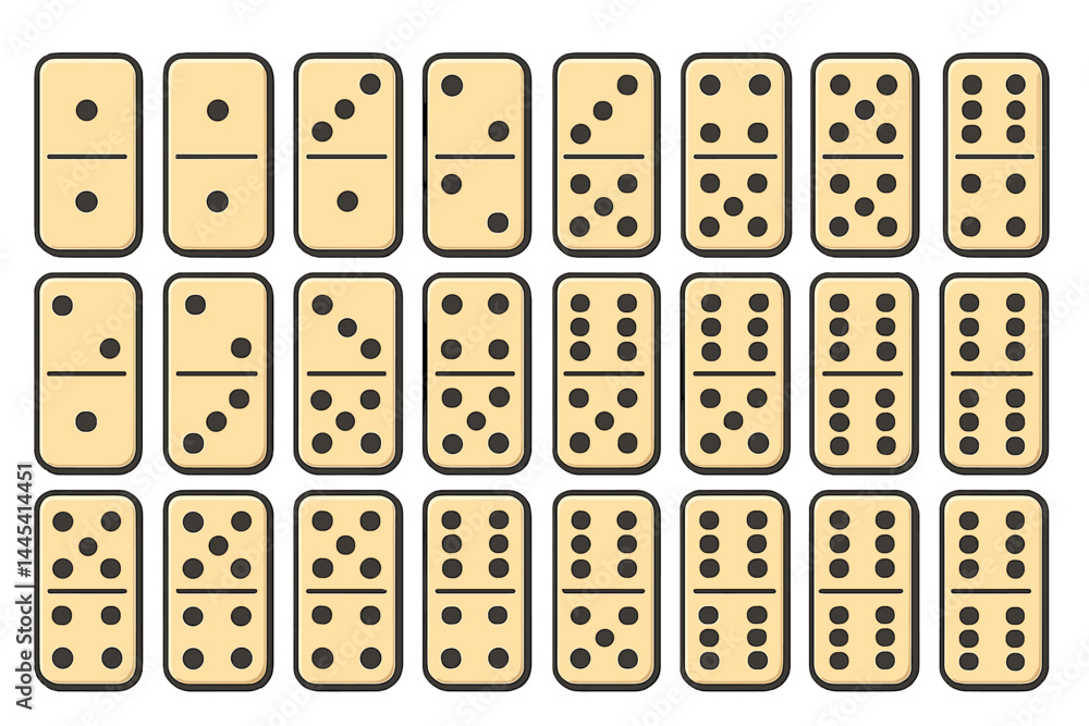 Poster vector icon set featuring various domino tiles in simple design and neutral colors for game applicat