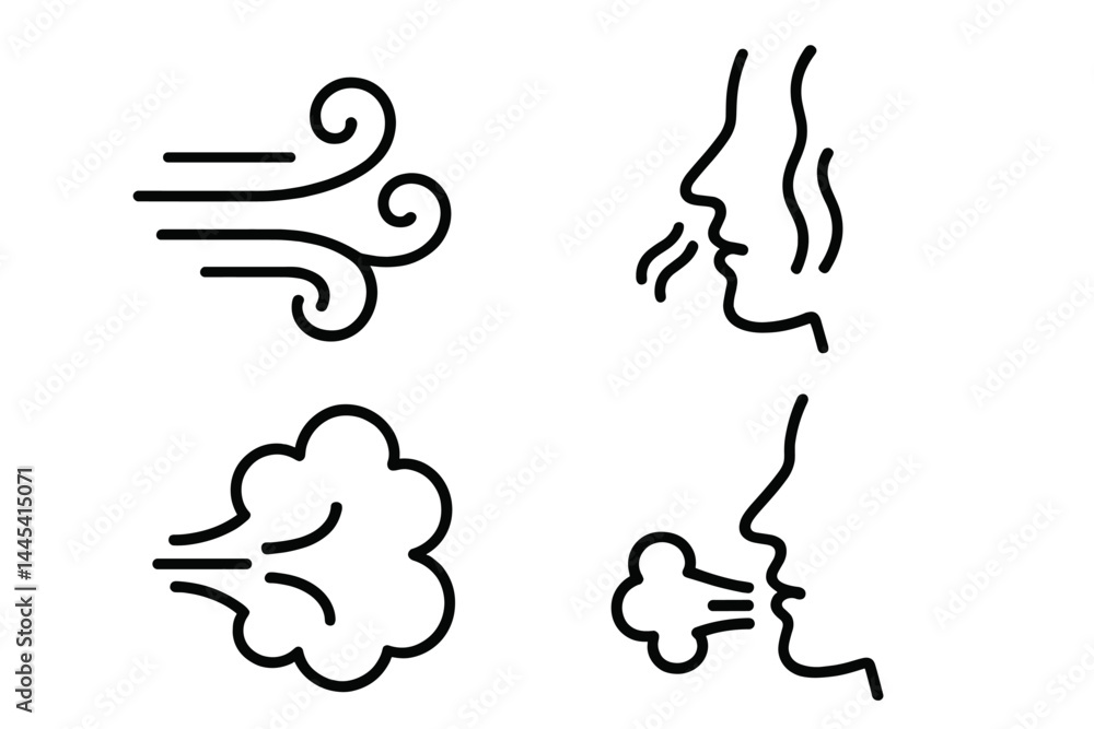 Poster vector icon set showcasing various representations of wind for creative and design applications in d