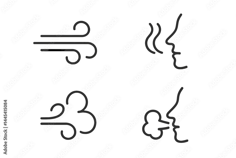 Poster vector icons depicting wind movement and breathing expressions suited for digital design projects