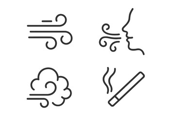 Vector icons representing airflow, breathing, smoke, and air movement in a simplistic design
